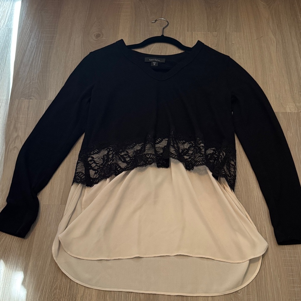 Karen Kane Black and Cream Lace Blouse